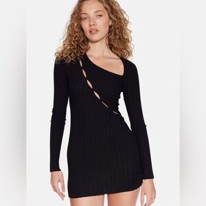 Cotton Citizen Black Long Sleeve Bodycon Dress Cutout Detail Size M USA Made NWT